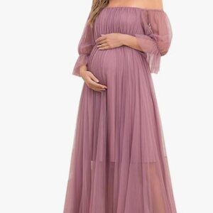 Ever-Pretty Women's Off-Shoulder A-line Tulle Maternity Dress for Baby Shower